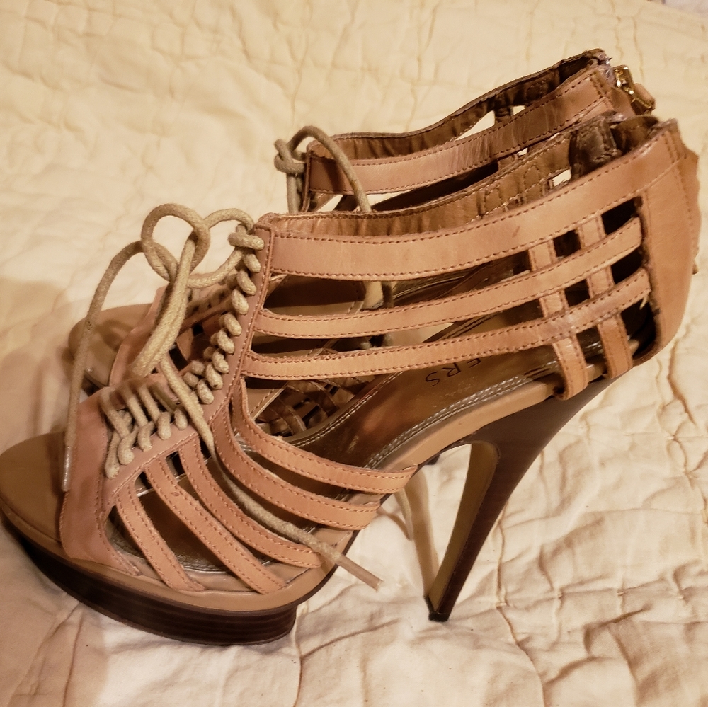 Tan Cage Platform Heels